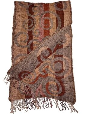 CUTE OPTIONS 100% Wool Abstract Swirl Fringe Scarf Boho Artsy Earthy